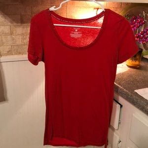 VS red tshirt with gold embellishments